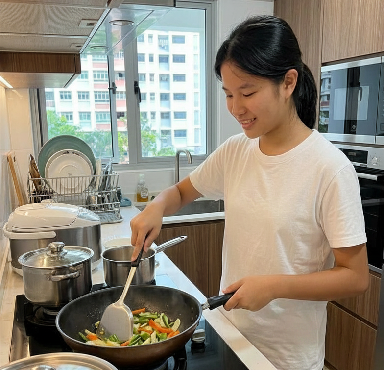 person cooking food at kitchen